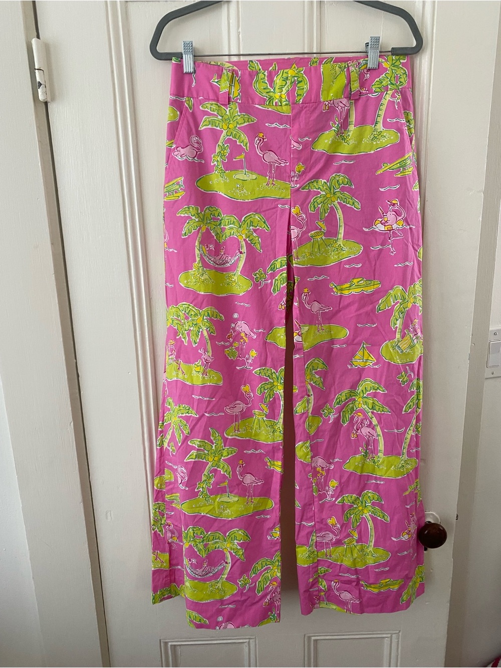 Lilly Pulitzer Pink & Lime Green Palm Island Print Wide-Leg Pants